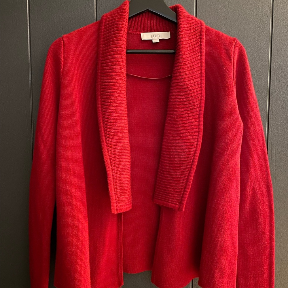 LOFT Women's Red Open Front Sweater